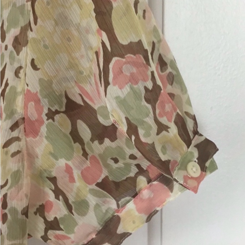 Ralph Lauren Floral Sheer Top Peach and Brown - Picture 5 of 5